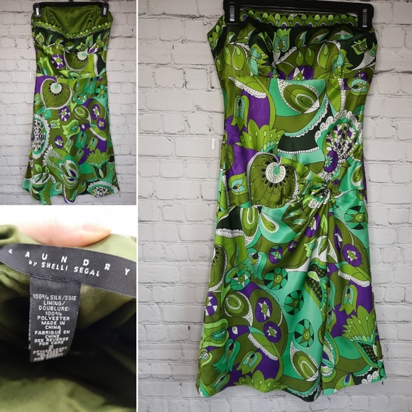 Laundry by Shelli Segal 100% silk, green, size 2 - Picture 2 of 8